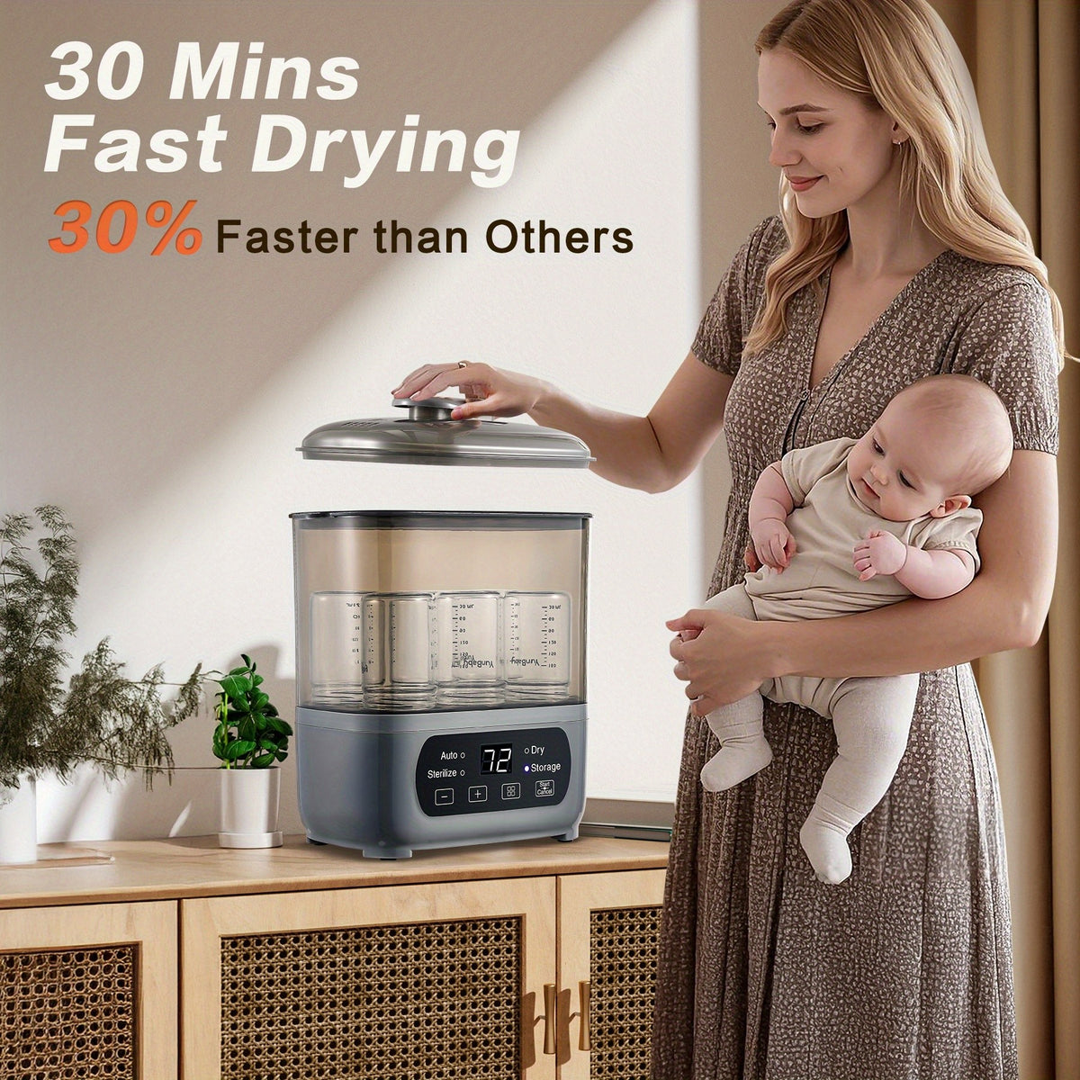 Modular Baby Bottle Steamer and Dryer with LED Touch Screen and Auto Shut-Off, Electric Countertop Care for Compatible Bottles and Pump Parts