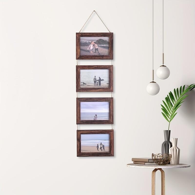 Wooden Baby Photo Frame Set, Two 4-Panel 4x6 Collage Frames with Glass Covers for Nursery Wall or Tabletop Display, First-Year Memories and Gift Giving