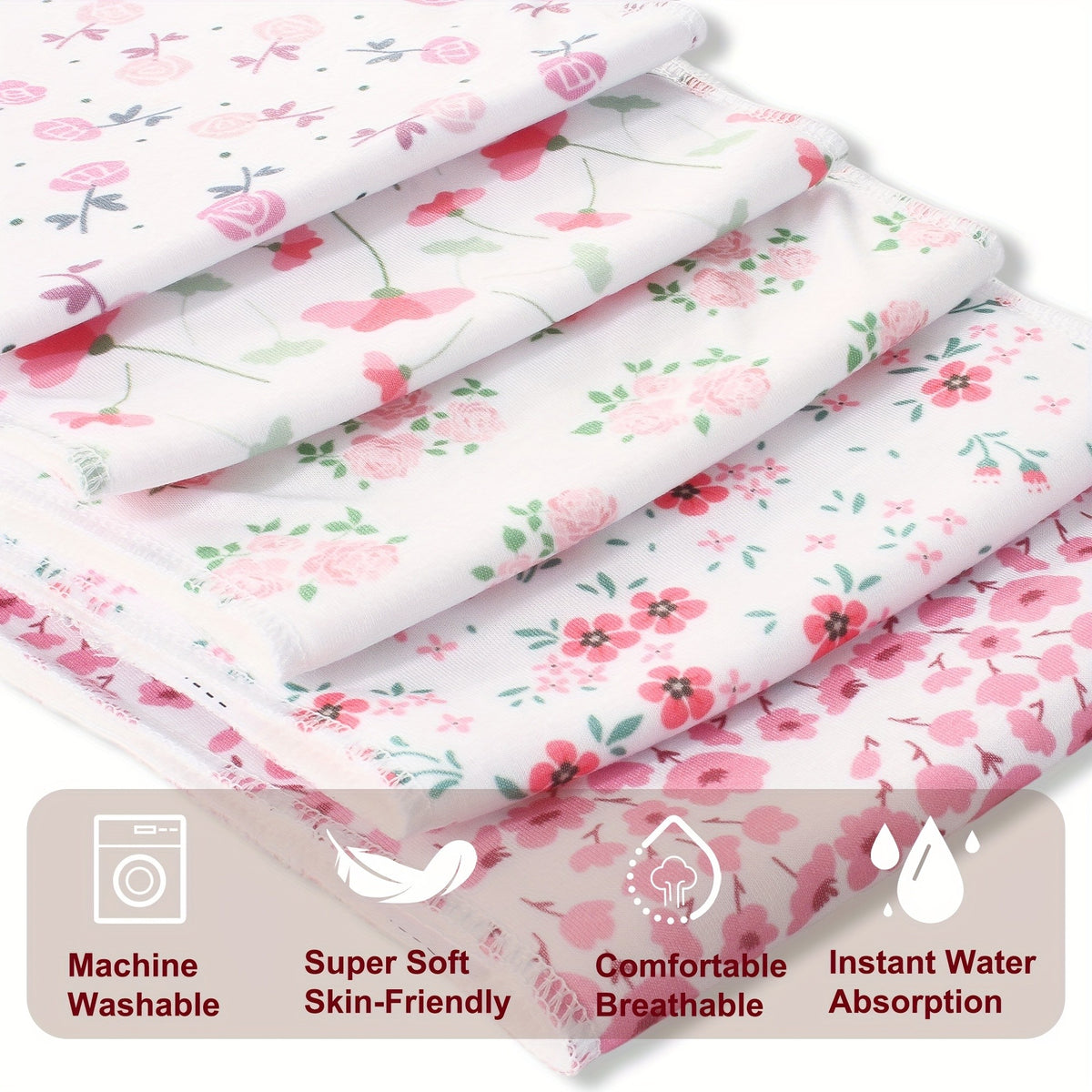 Printed Newborn Burp Cloths, 10-Piece Machine Washable Baby Washcloth and Burp Rag Set with Floral, Butterfly and Fox Style Options for Feeding