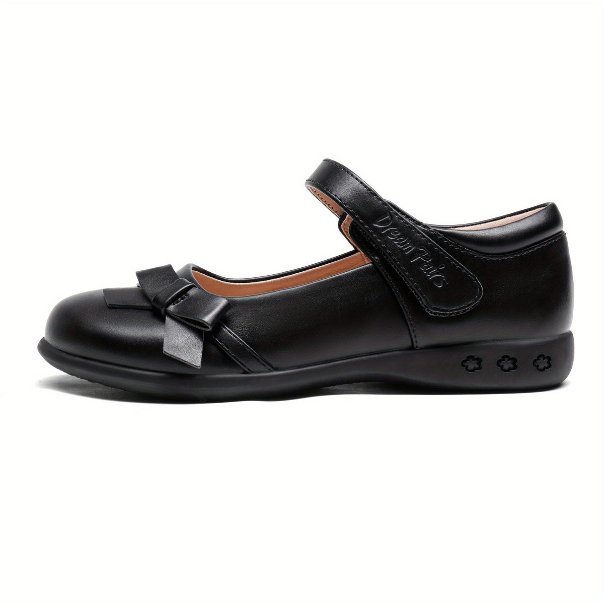 Girls Black School Uniform Mary Jane Shoes with Bow, Hook-and-Loop Strap and Cushioned Latex Insole, Round-Toe Dress Flats for Little Kid and Big Kid Events