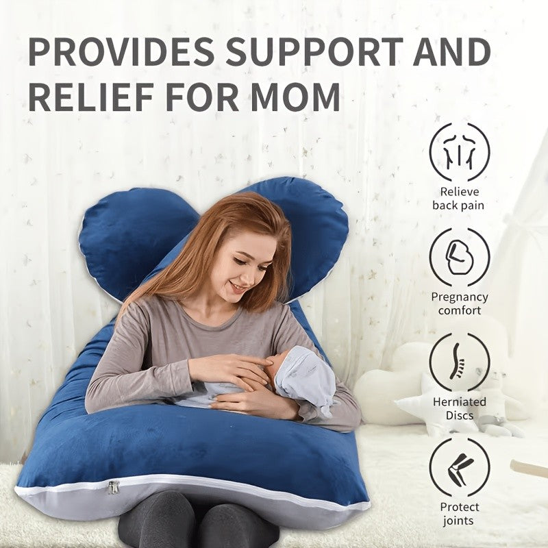 Velvet Cover U-Shaped Pregnancy Pillow, Full Body Maternity Sleeping Pillow with Detachable Soft Velvet Cover, Essential Comfort Support for Pregnant Women and Expectant Mothers