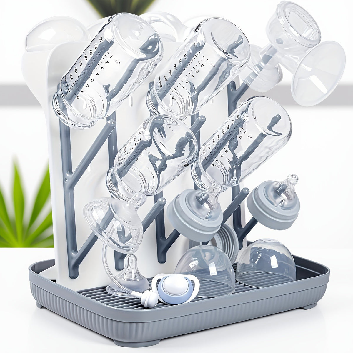 Vertical Baby Bottle Drying Rack, Large Space-Saving Holder for Bottles, Breast Pump Parts and Feeding Accessories, Sturdy Easy-Clean Design in Gray