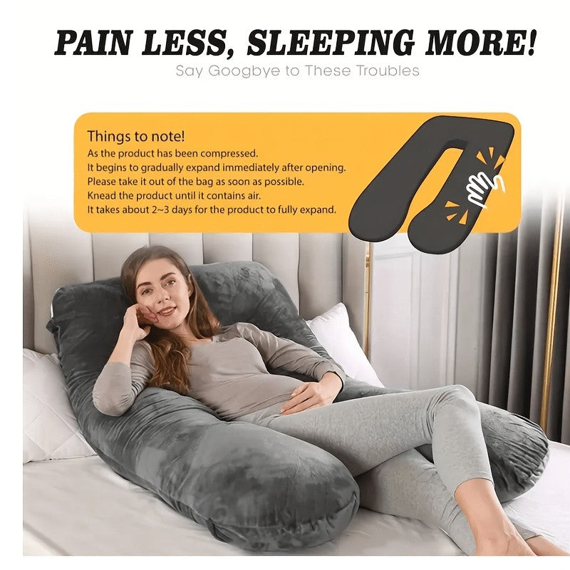 Velvet Cover U-Shaped Pregnancy Pillow, Full Body Maternity Sleeping Pillow with Detachable Soft Velvet Cover, Essential Comfort Support for Pregnant Women and Expectant Mothers