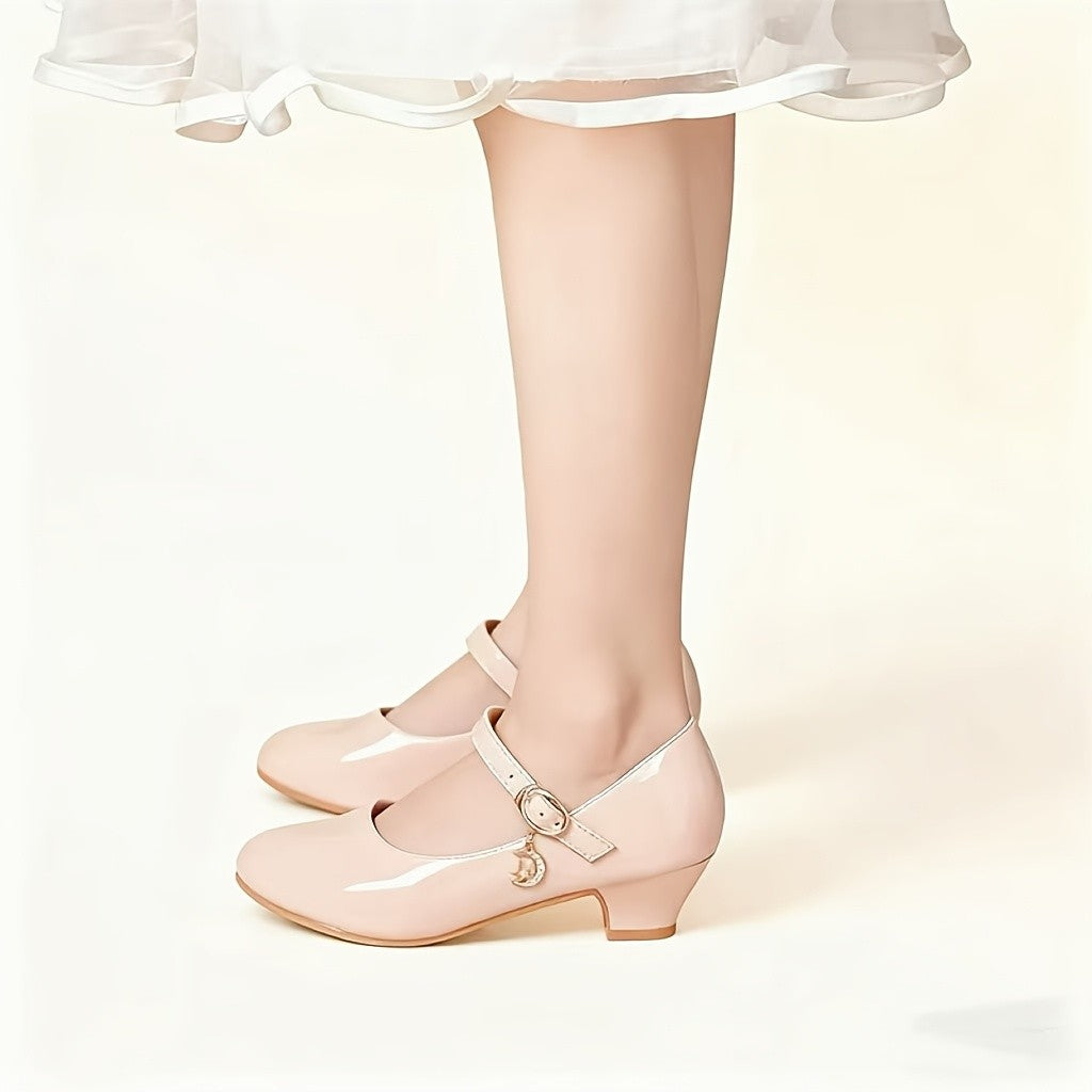 Girls Glitter Princess Shoes with Bow and Pearl Details, Easy-Fastening Round-Toe Dress Shoes for Toddlers and Kids, Parties, Dance and Weddings