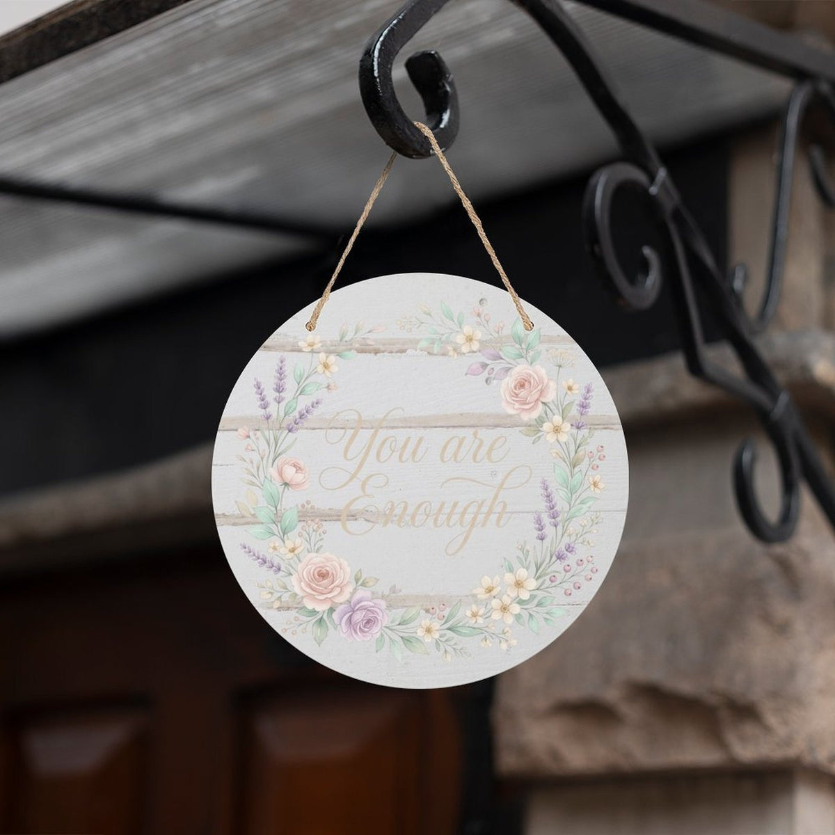 8-Inch Round Wood Door Sign with 2D Flat Print, Decorative Nursery and Home Door Hanger for Seasonal Wall, Patio or Garden Display, Flat Printed Circle Plaque