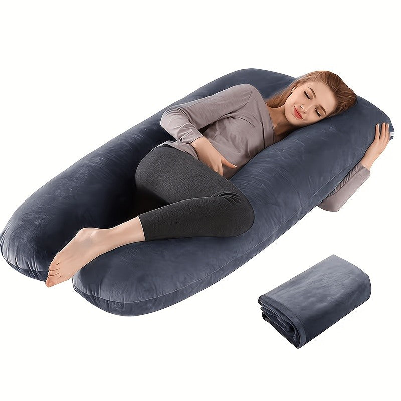 Velvet Cover U-Shaped Pregnancy Pillow, Full Body Maternity Sleeping Pillow with Detachable Soft Velvet Cover, Essential Comfort Support for Pregnant Women and Expectant Mothers