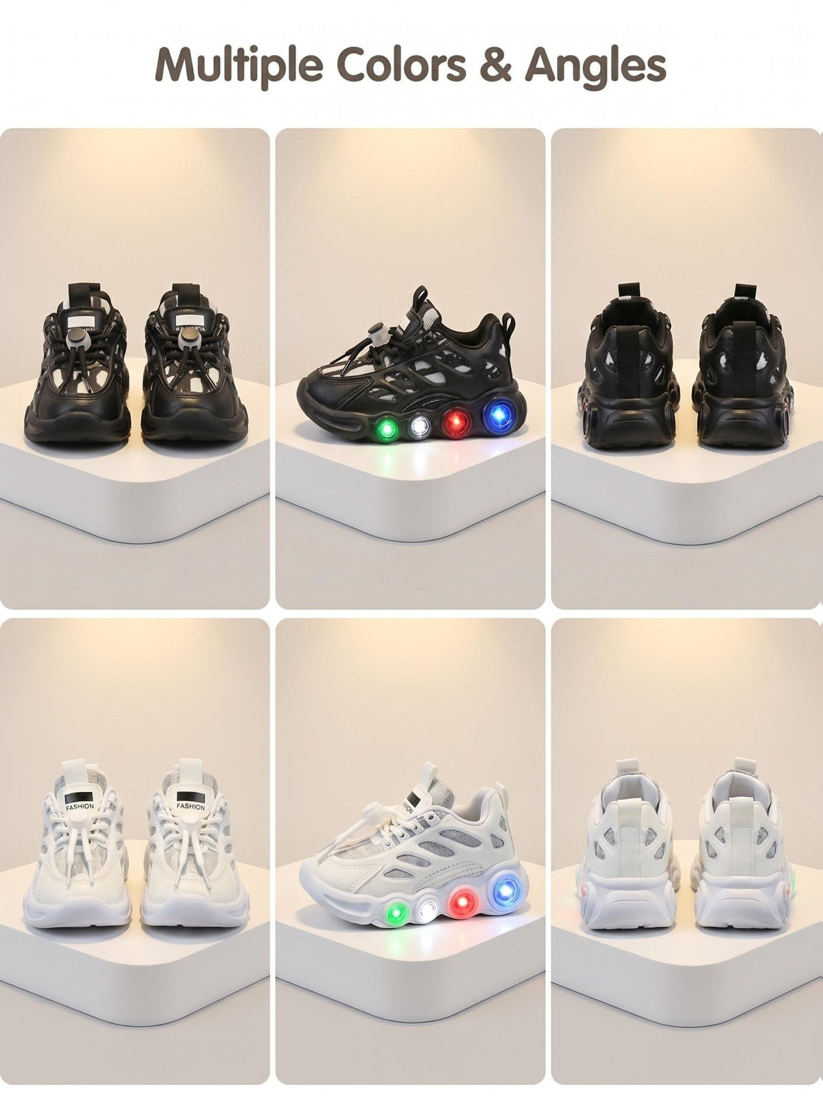 Color-Changing LED Toddler Shoes with Cartoon Design, Light-Up Kids Sneakers in Black or White for Boys and Girls, US Toddler and Little Kid Sizes