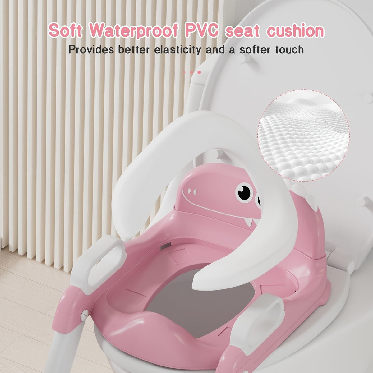 Dinosaur Potty Training Seat with Step Stool, 2-in-1 Toddler Toilet Seat with Detachable Triangular Base, Splash Guard and Non-Slip Mat, Color Options