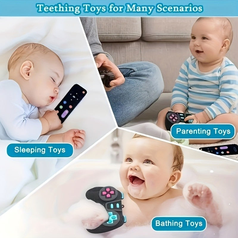 Silicone Baby Teething Toys with TV Remote and Game Controller Designs, Soft Chew Toys with Colorful Button Details for Supervised Play