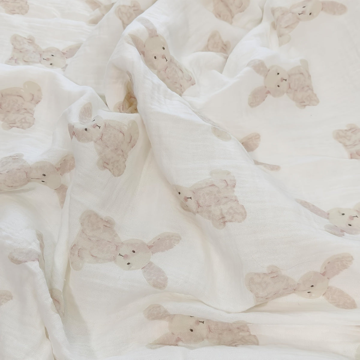 Double-Layer Baby Blanket with Cotton Gauze and Minky Dot Backing, 39.37 x 39.37 Inch Newborn Wrap in Bear, Rabbit and Dinosaur Prints