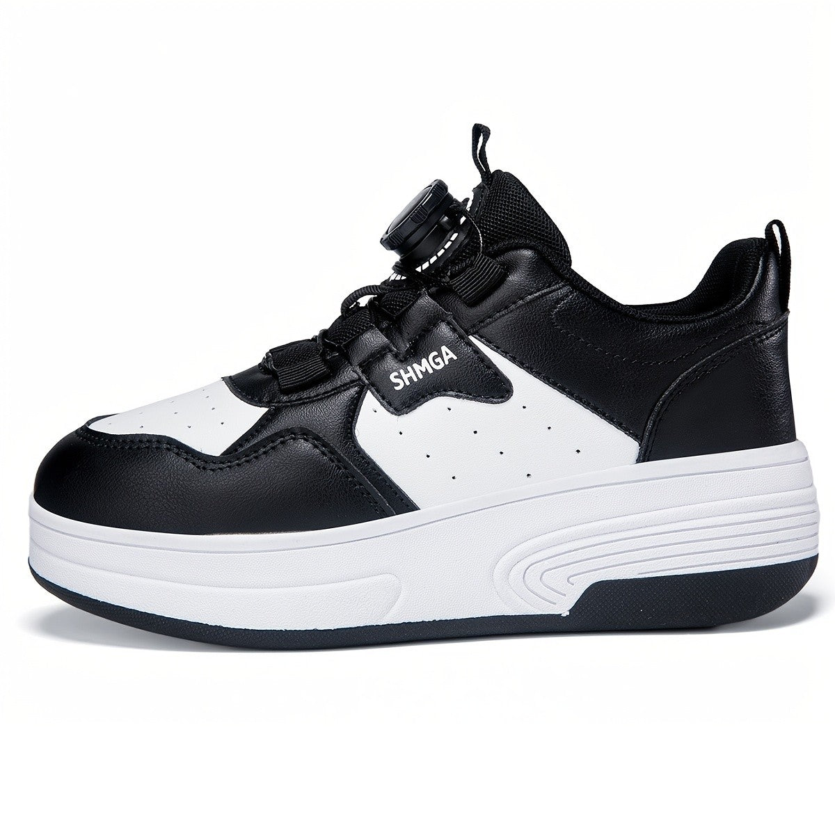 Boys Mesh Roller Sneakers with Removable Wheels, Black Low-Top Skate Shoes with TPR Insole and 2-Wheel or 4-Wheel Options for Outdoor Play