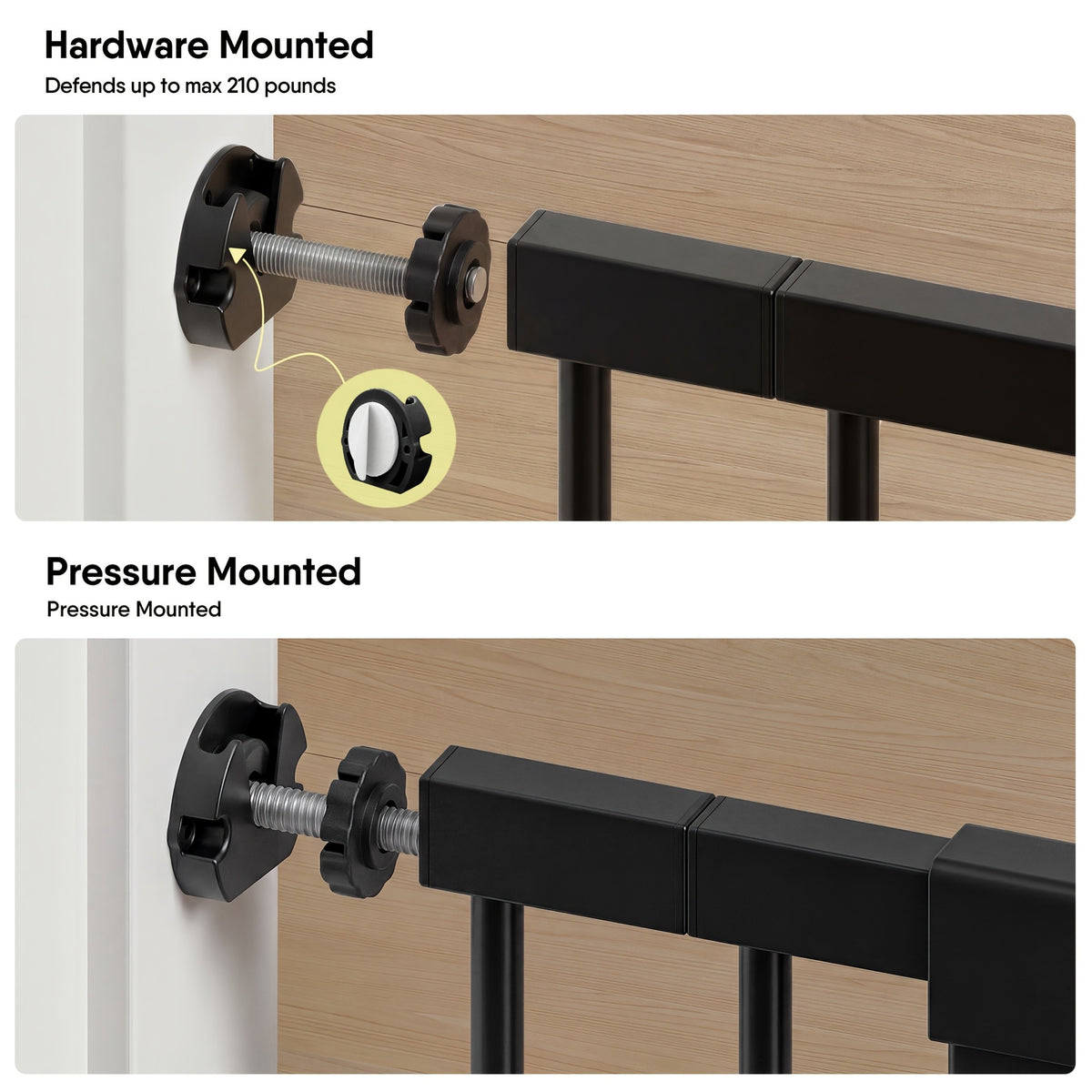 Adjustable Metal Gate 27-43 Inches Wide for Home Openings, Black or White Barrier for Doorway Planning and Family Spaces, Check Fit Before Installation
