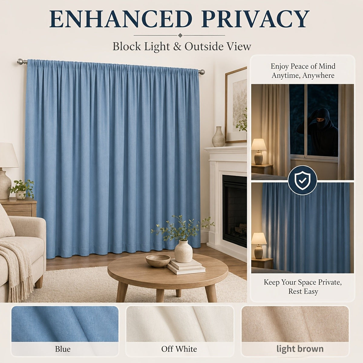 Blue Nursery Blackout Curtains 4-Panel Set, 52 x 63 Inch Coated-Lining Window Drapes with Four Hanging Methods for Bedroom Privacy
