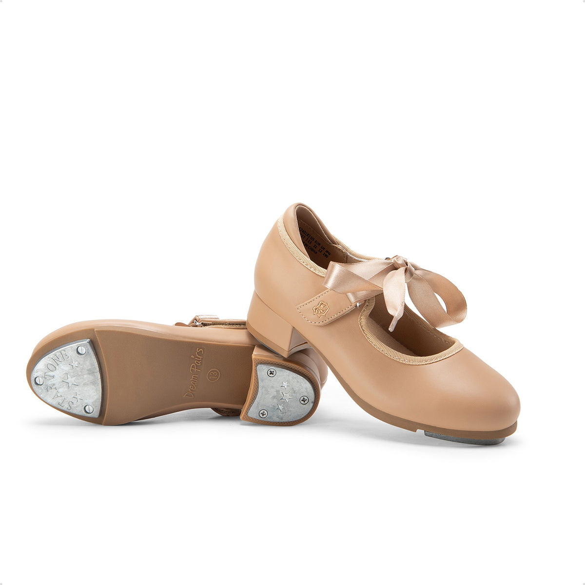 Kids Tap Dance Shoes with Hook-and-Loop Strap, Removable Satin Ribbons and Front-and-Back Taps for Girls and Boys, Toddler, Little Kid & Big Kid Sizes