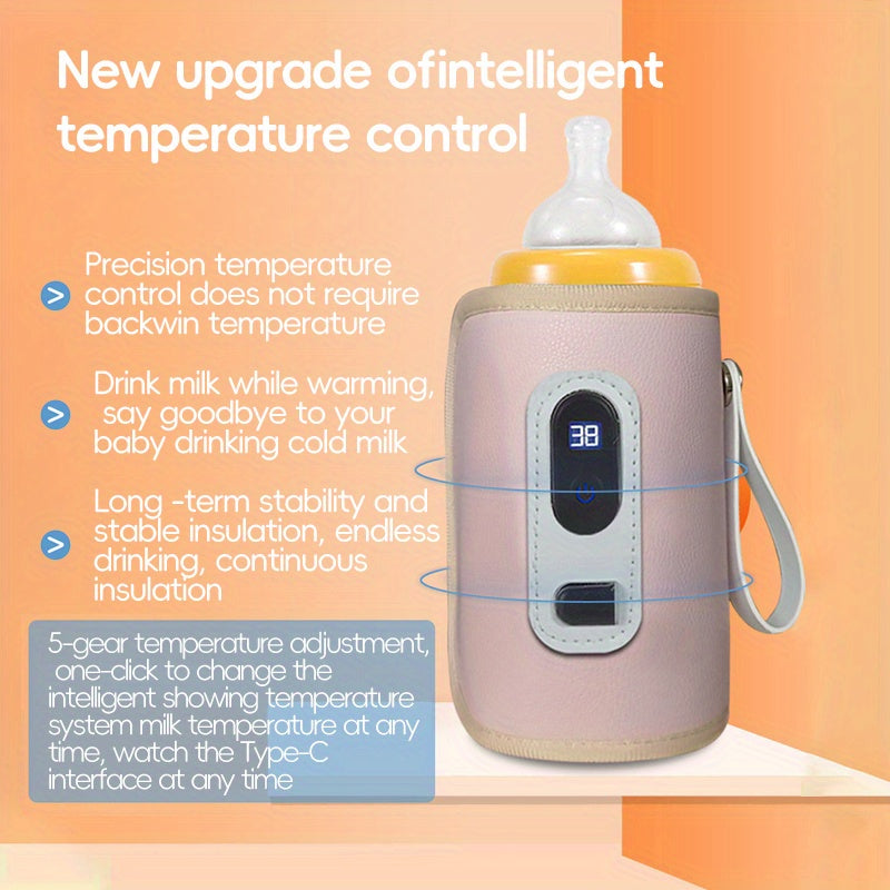 USB Bottle Warmer Sleeve with Digital Temperature Display, Cochildor Milk Warming Cover for Compatible Breastmilk and Formula Bottles in Green or Pink