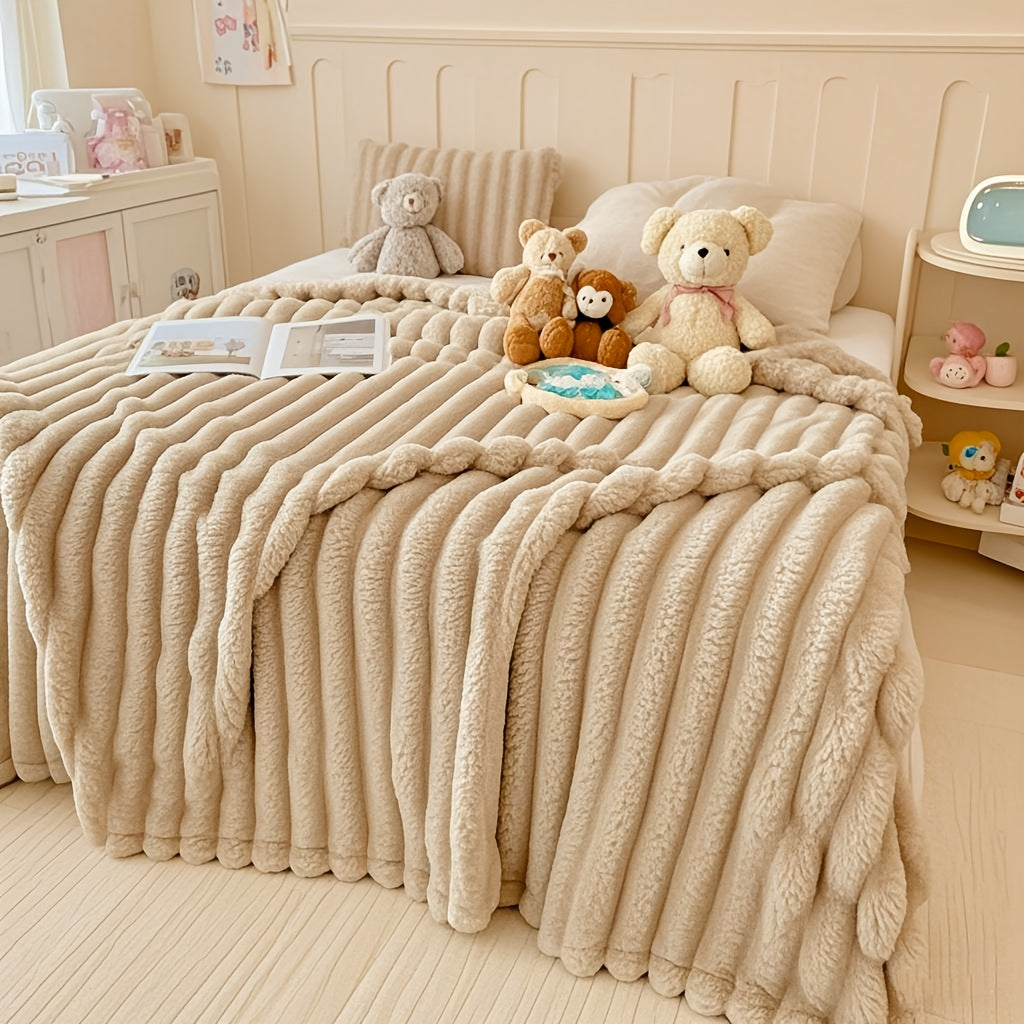 Faux Rabbit Fur Bed Blanket in Solid Colors, Soft Cozy Oversized Throw for Family Sofa and Bedroom Decor with Multiple Sizes from 59 x 79 to 90 x 102 Inches