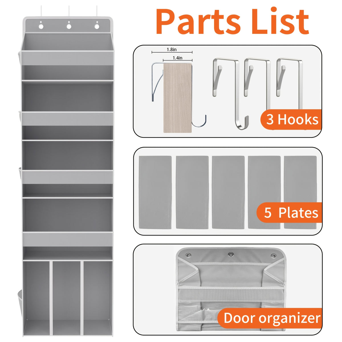 Swing-Proof Over the Door Organizer, 6-Shelf Hanging Storage with 6 Clear Front and 12 Side Pockets, Holds Up to 50LB, No-Drill Behind Door Storage for Nursery, Closet, Bedroom and Bathroom