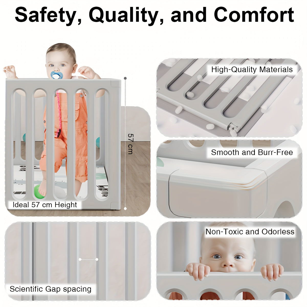 Modular Baby Playpen Fence with Gate, 2-in-1 Adjustable-Shape White Panel Play Yard for Supervised Indoor or Outdoor Kids Activities