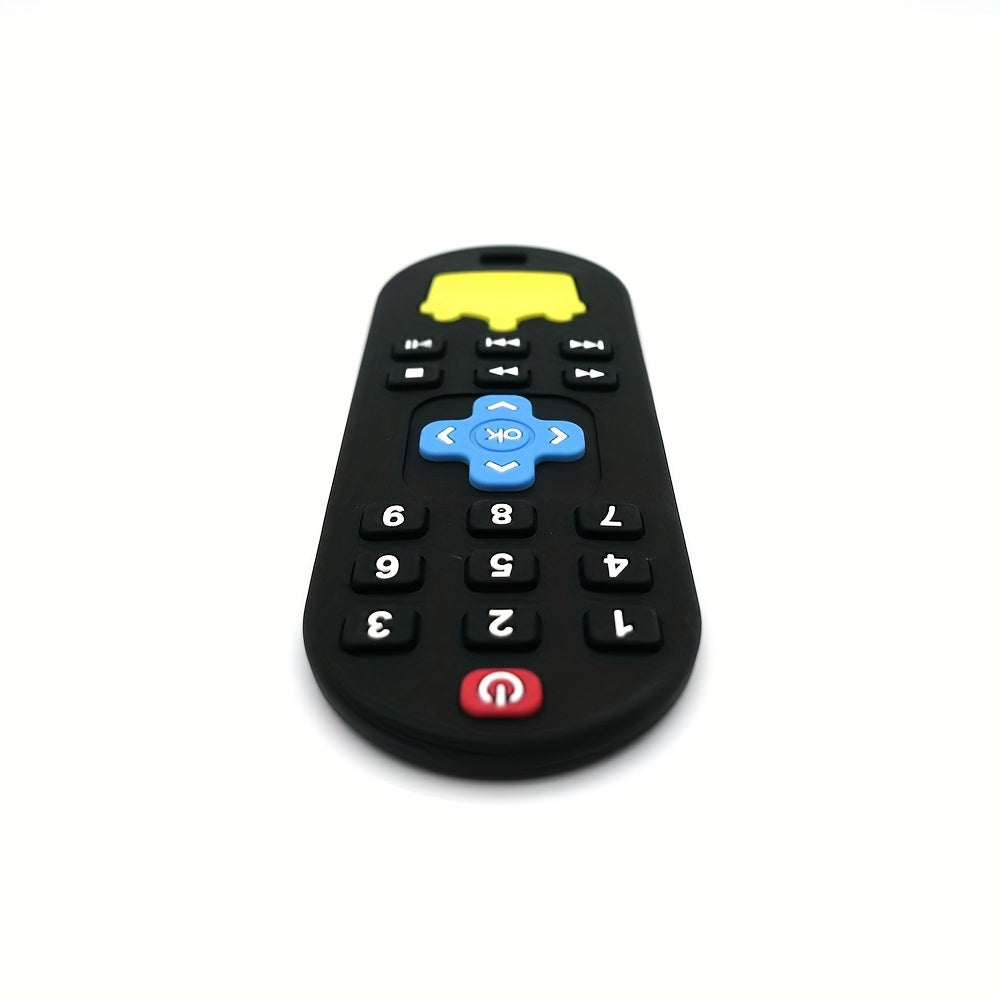Remote Control Baby Teether in Silicone with Crown Design and Raised Button Textures, Black, Blue or Pink Teething Gift for Babies
