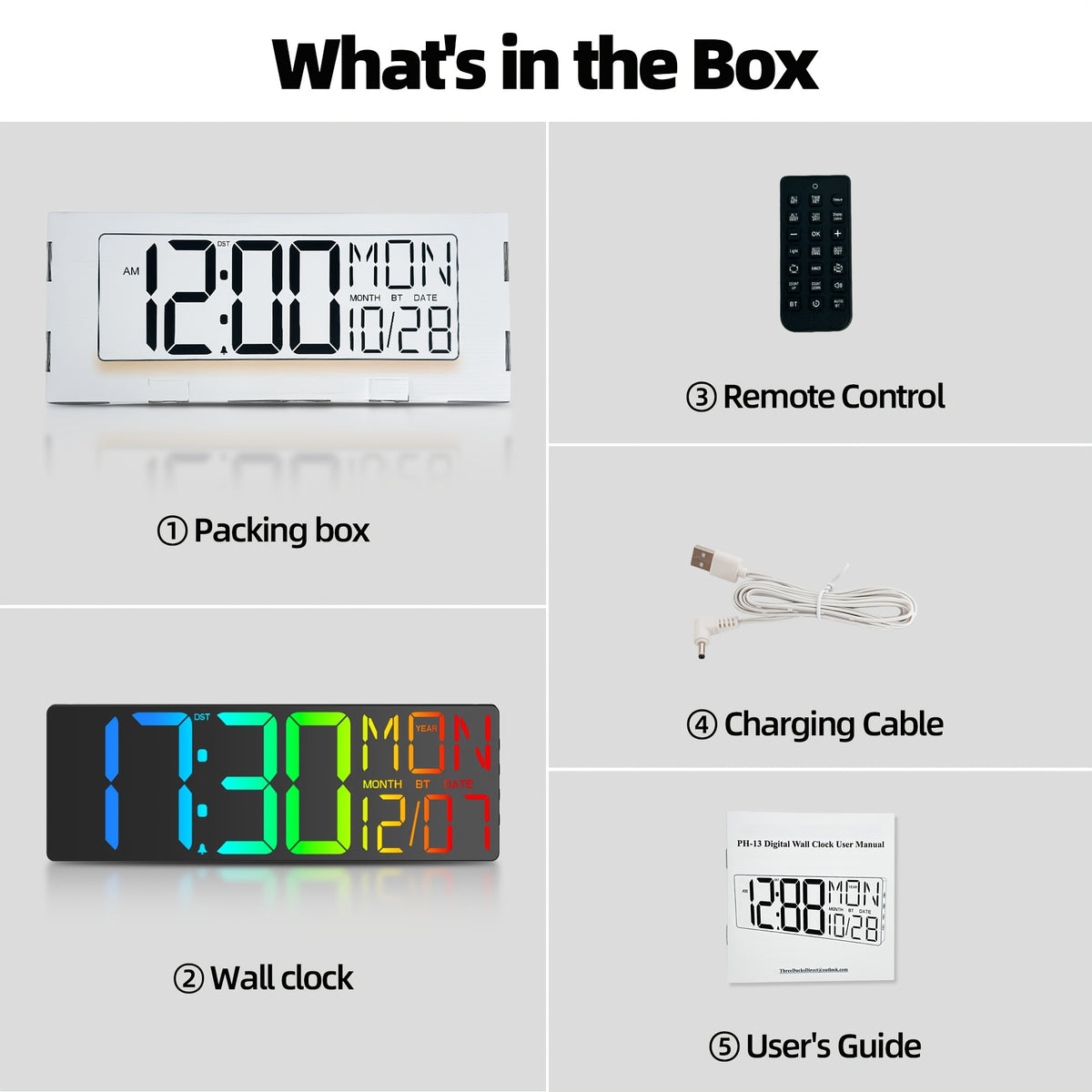 LED Digital Wall Clock 18 Inch with 8 RGB Display Colors, Remote Control and 10-Level Dimming, Timer, Temperature and Alarm for Home Rooms