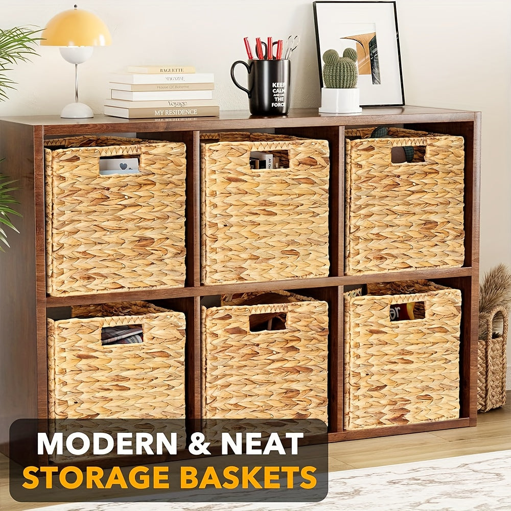 Handwoven Water Hyacinth Cube Storage Basket, Foldable 11 x 11 Inch Organizer for Shelves, Laundry and Everyday Home Clutter with Pack Options