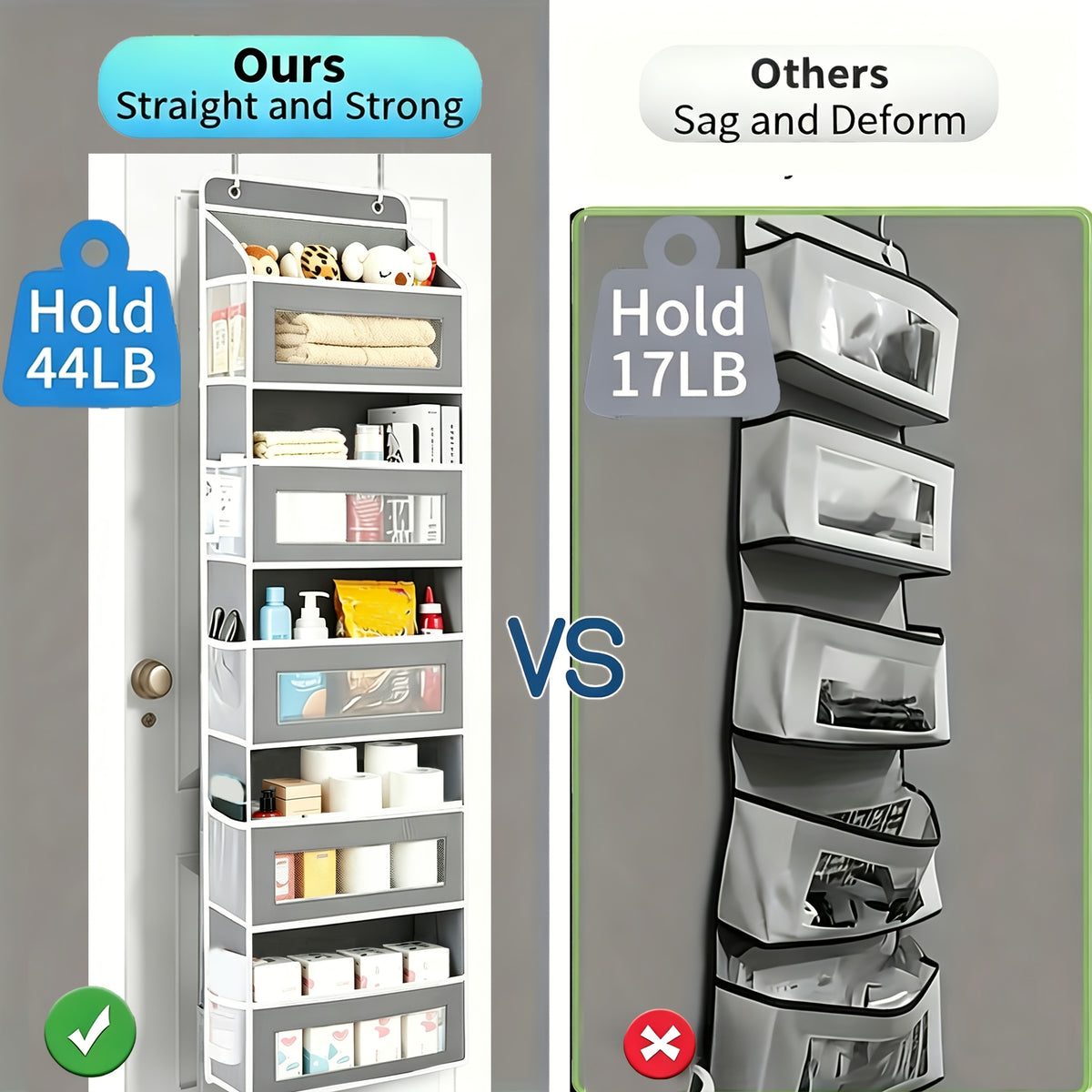 5-Shelf Over-the-Door Organizer with 10 Storage Pockets, No-Drill Hanging Door Storage for Nursery, Bedroom, Bathroom and Pantry Essentials
