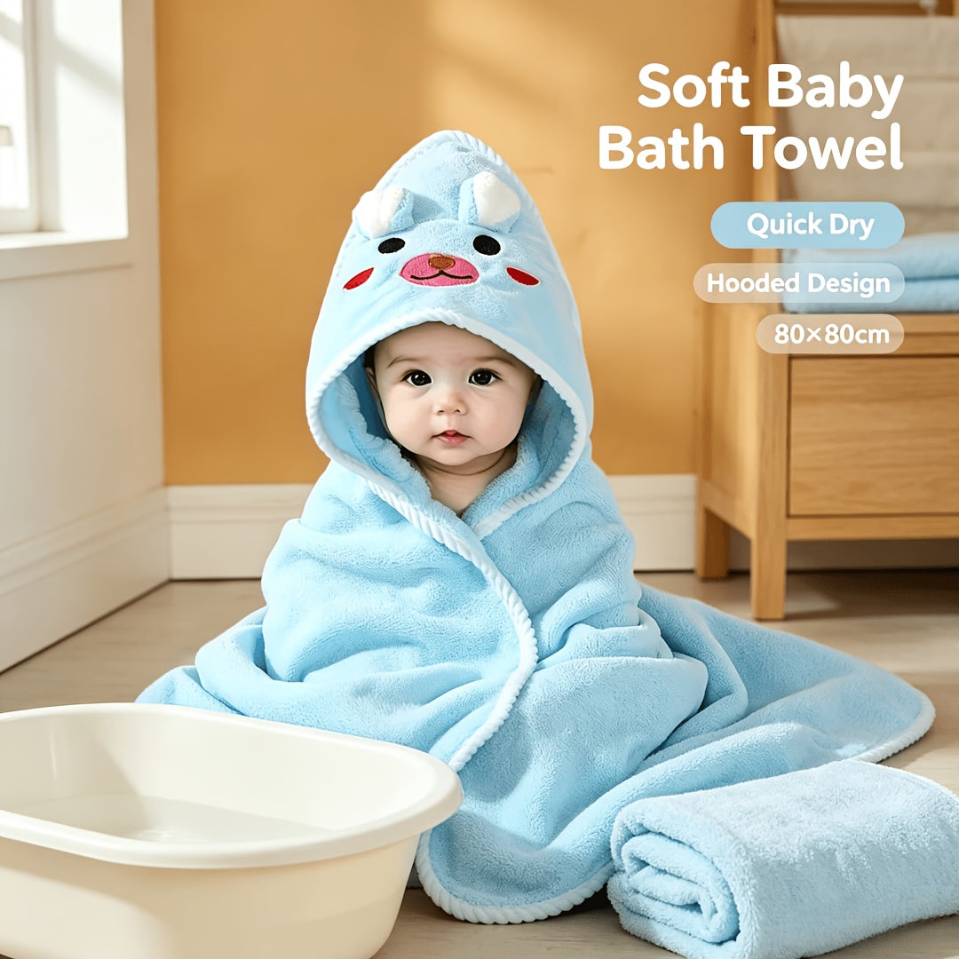 Hooded Baby Bath Towel 31.5 x 31.5 Inches, Soft Absorbent Polyester Bath Wrap with Reinforced Edges for Supervised After-Bath Drying in Pink or Sky Blue