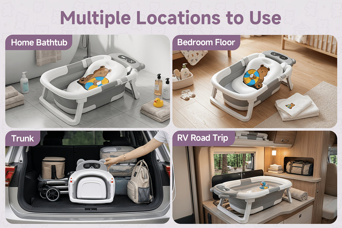 Compact Baby Bath Tub with Soft Cushion, Collapsible Infant Bathtub with Non-Slip Base for Supervised Newborn-to-Toddler Bathing, Home and Travel