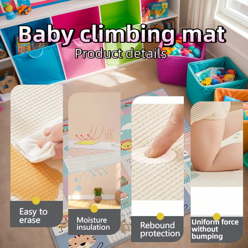 Double-Sided Baby Crawling Mat 76 x 57 Inches, Foldable Easy-Clean Floor Play Mat with Illustrated Designs for Supervised Tummy Time and Toddler Play