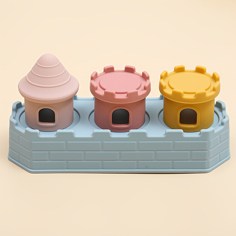 Silicone Castle Stacking Toy with Pastel Building Pieces, Soft Stacking and Nesting Set for Color and Shape Exploration and Supervised Play
