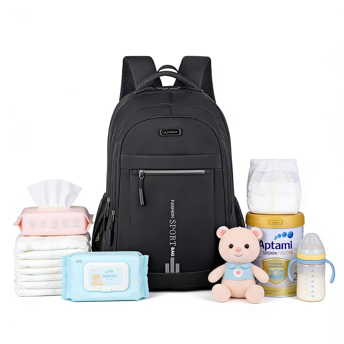 Utility-Pocket Diaper Backpack for Moms and Dads, Large-Capacity Multi-Compartment Baby Bag with Casual Tassel Detail for Travel and Daily Essentials