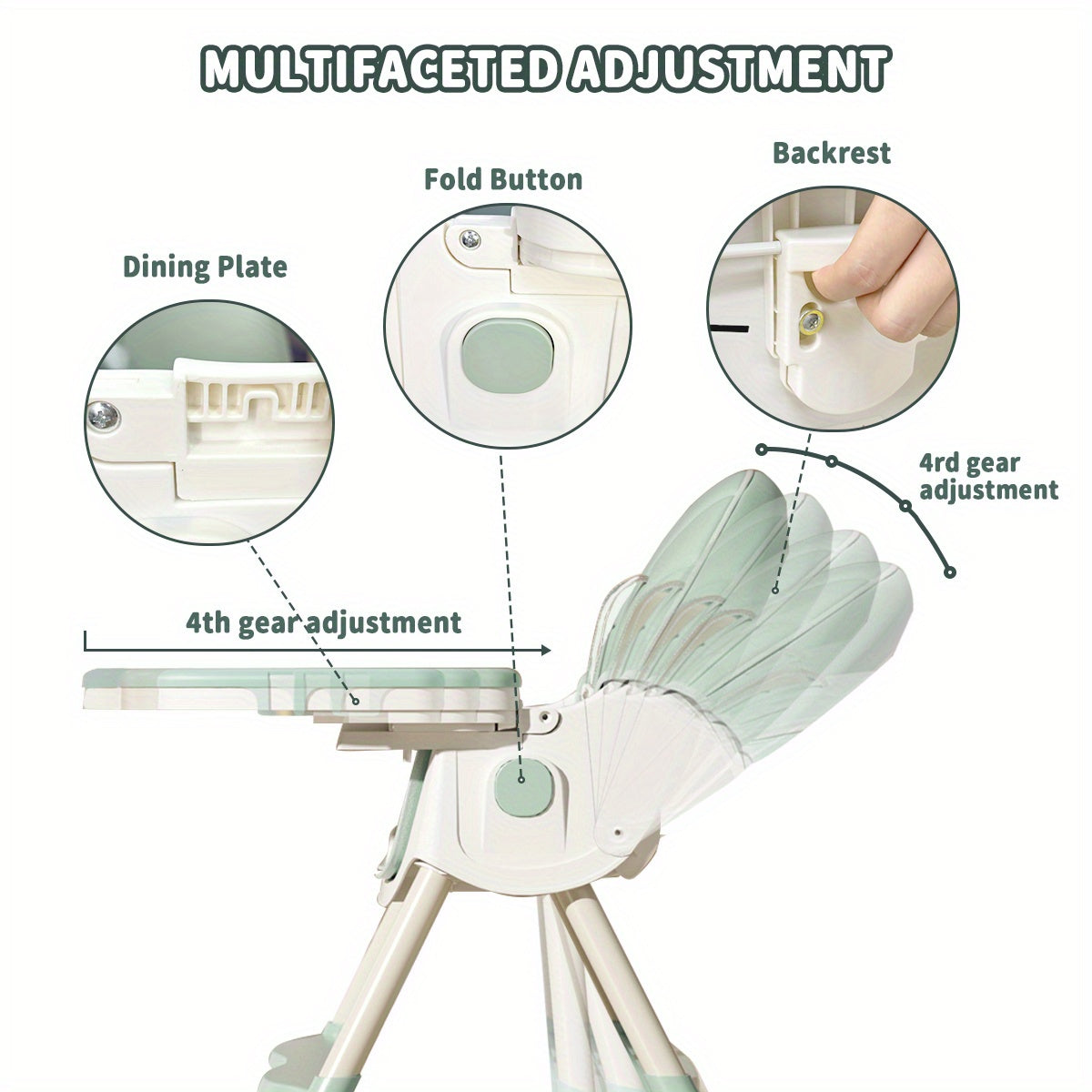 Foldable Baby High Chair with Removable Tray, Portable Dining Seat for Baby Mealtimes, Space-Saving Feeding Chair in Pink, Green or Khaki