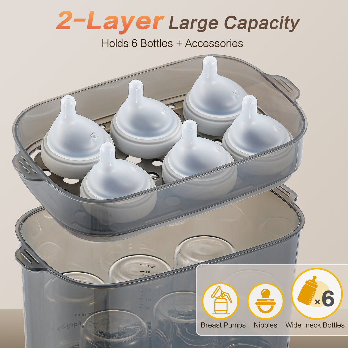 Modular Baby Bottle Steamer and Dryer with LED Touch Screen and Auto Shut-Off, Electric Countertop Care for Compatible Bottles and Pump Parts