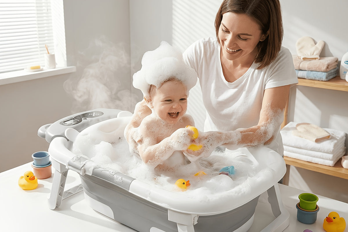 Compact Baby Bath Tub with Soft Cushion, Collapsible Infant Bathtub with Non-Slip Base for Supervised Newborn-to-Toddler Bathing, Home and Travel