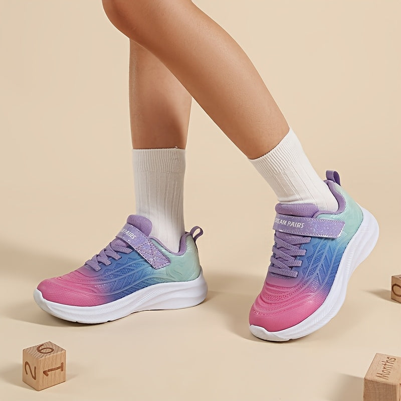 Kick-Resistant KPU Sneakers for Girls, Low-Top Kids' Tennis Shoes with Cushioned Sole, Round Toe and Closure for Toddler, Little Kid & Big Kid Casual Wear