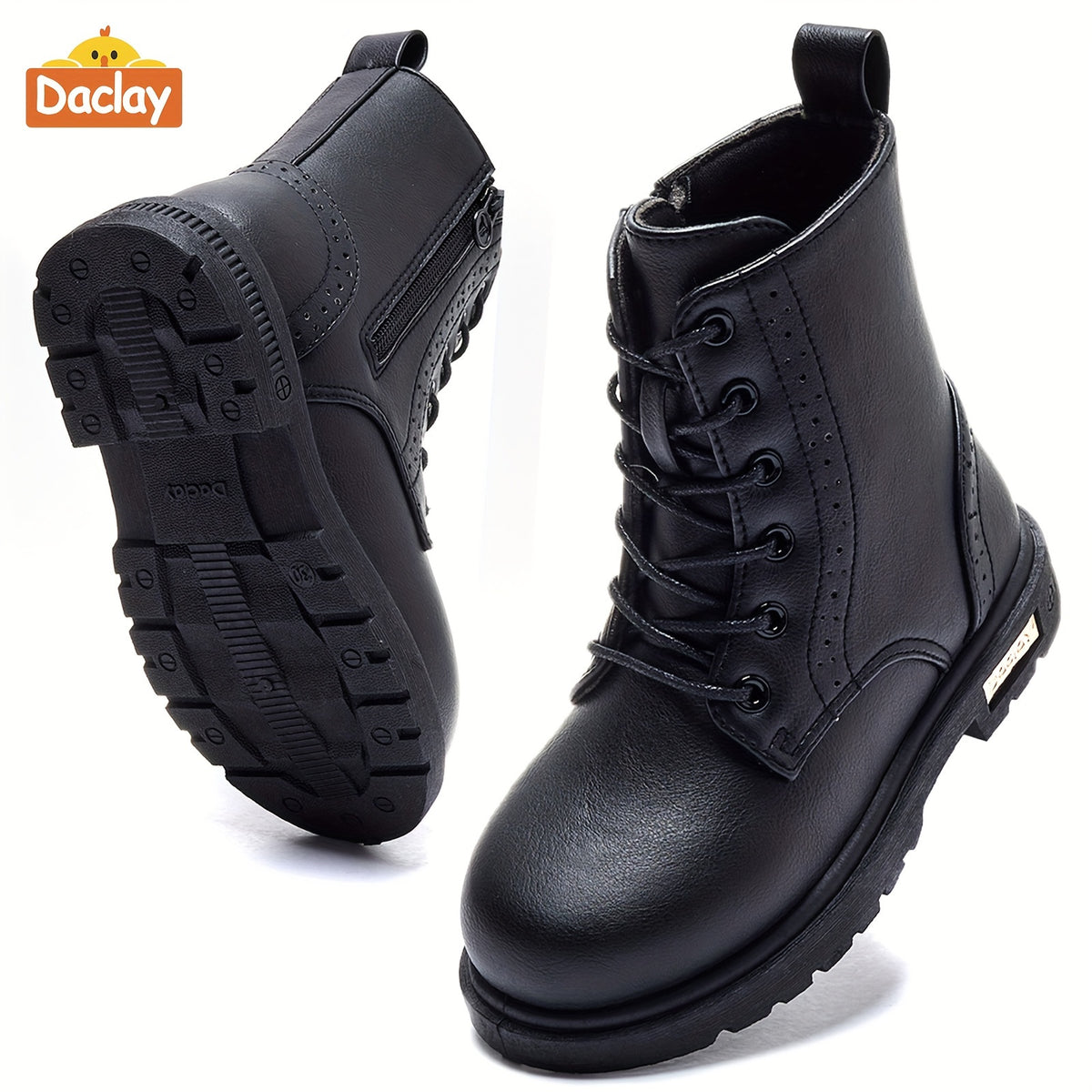 Boys Casual Boots in Black by Daclay, Solid-Color Slip-Resistant Outdoor Footwear for Toddler, Little Kid and Big Kid Fall and Winter Wear