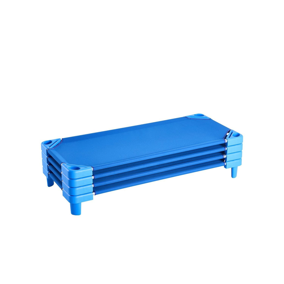 Stackable Toddler Nap Cots (Pack of 4 or 6) โ Portable Daycare Sleeping Beds for Kids, 52" L x 23" W Preschool Classroom Rest Cots with Sturdy Steel Frame and Breathable Oxford Fabric, Blue