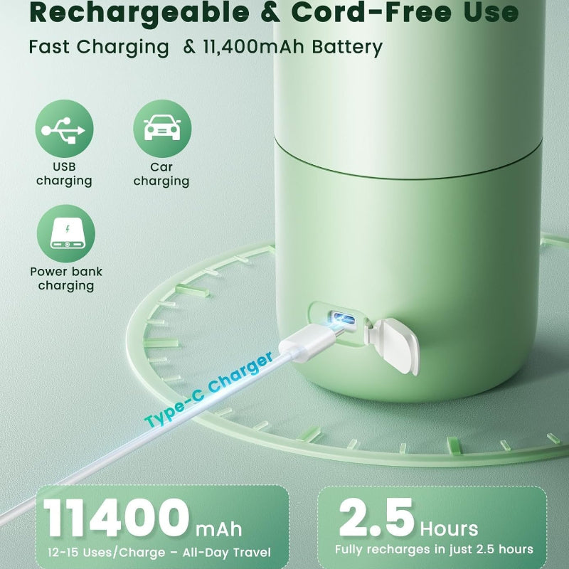 Rechargeable Travel Milk Warmer by GOANDO, 12 oz Cordless 80W Flask with 316 Stainless Steel Interior, Temperature Control, LED Display and Safety Lock