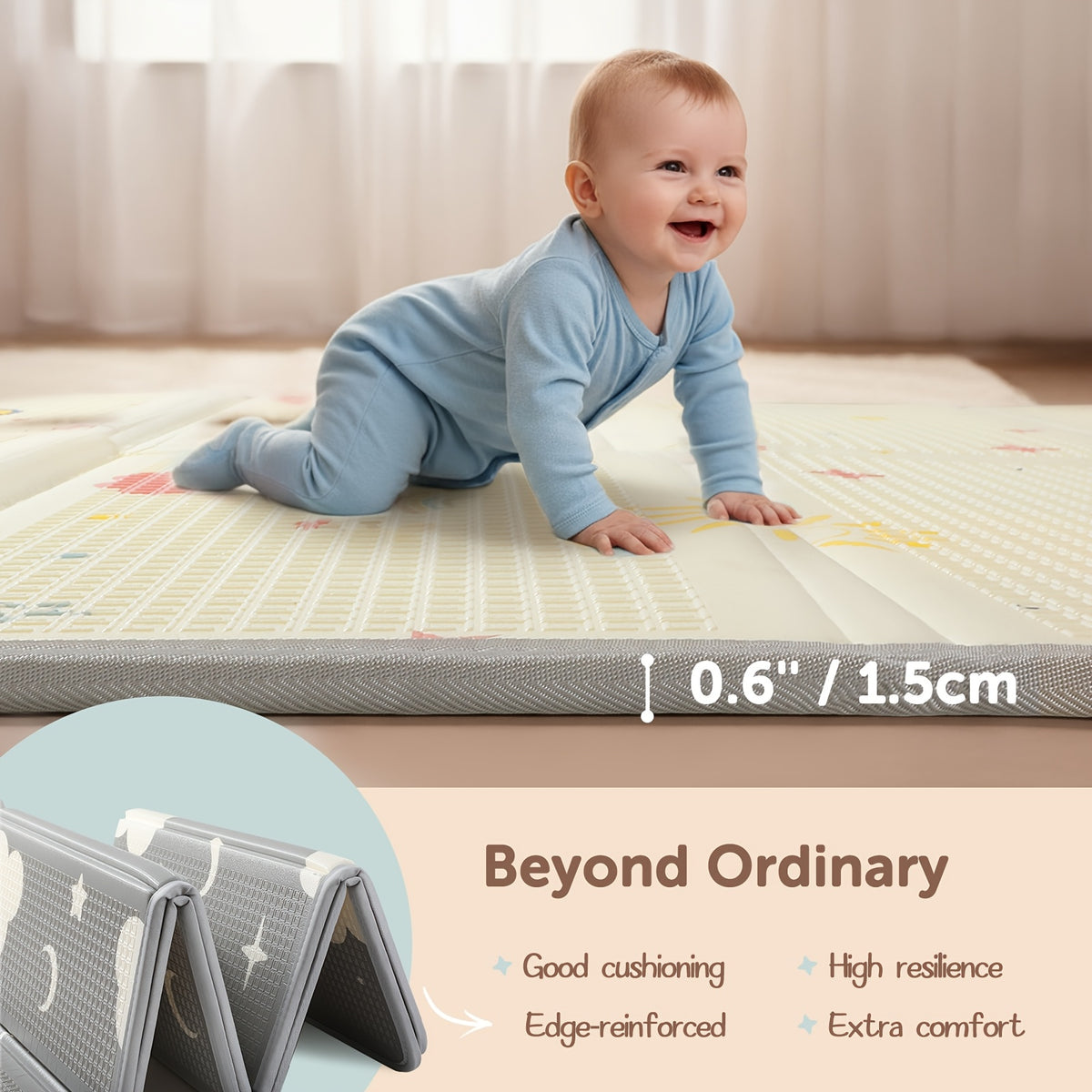 Reversible ABC Baby Play Mat with Rainbow Print, Foldable Waterproof Padded Foam Floor Mat in Three Sizes for Supervised Tummy Time and Toddler Play