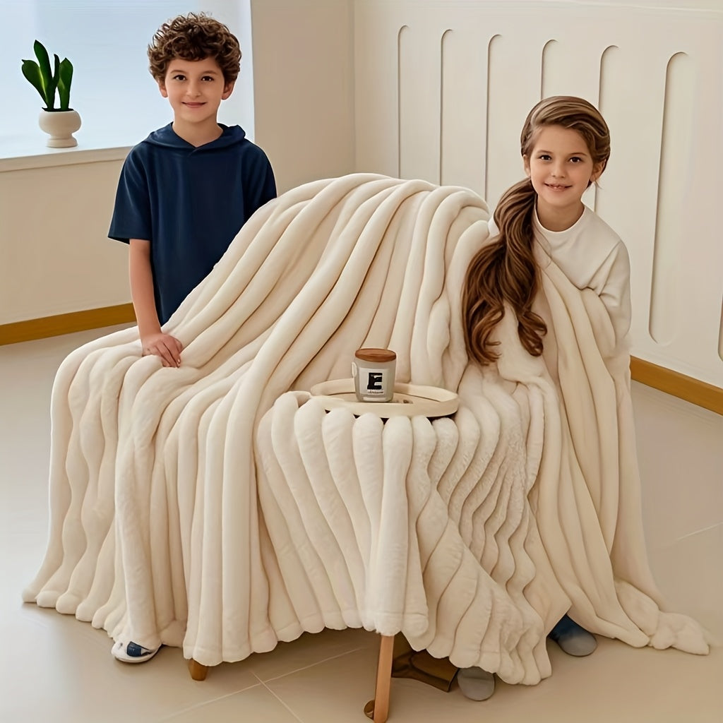 Faux Rabbit Fur Bed Blanket in Solid Colors, Soft Cozy Oversized Throw for Family Sofa and Bedroom Decor with Multiple Sizes from 59 x 79 to 90 x 102 Inches