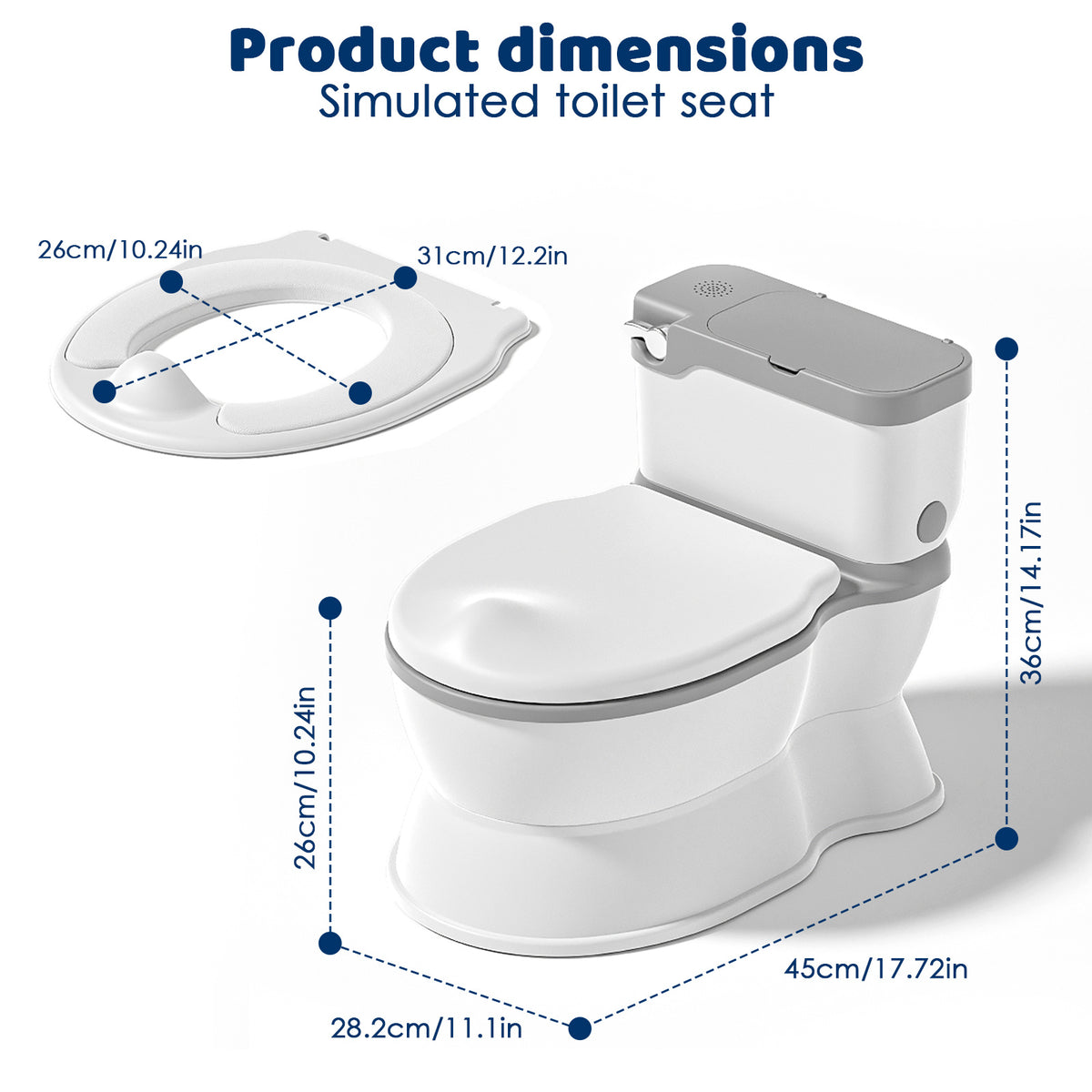 Kids Potty Chair with Flush Sound and Removable Training Seat, Toddler Toilet with Wipes Storage and Toilet Paper Holder for Boys and Girls, Grey
