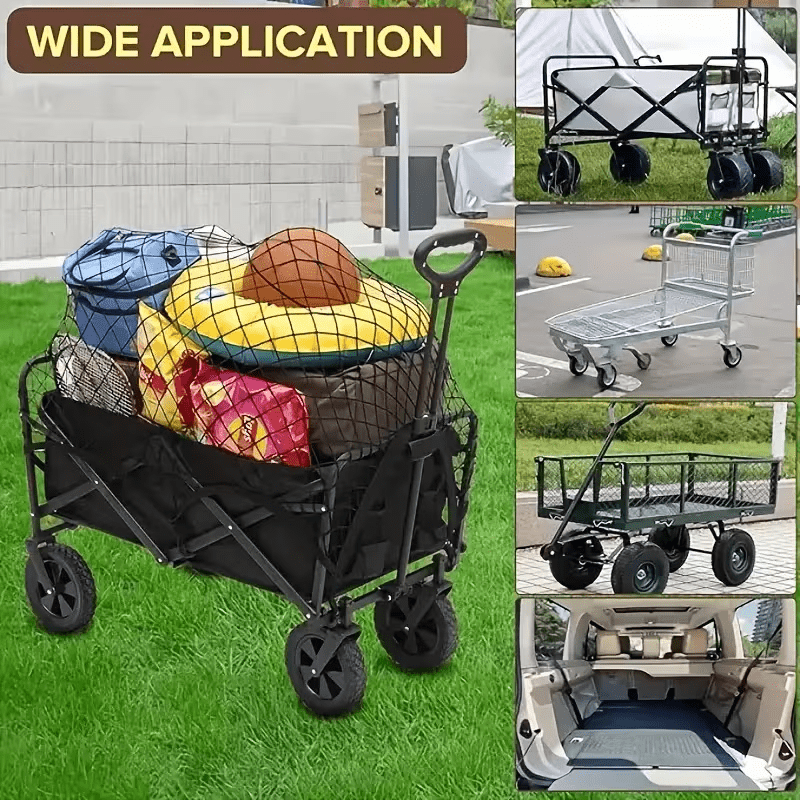 Wagon Cargo Net with 4 Hooks, Black Elastic Mesh Storage Cover for Outdoor Camping Carts, Garden Wagons and Family Outing Gear