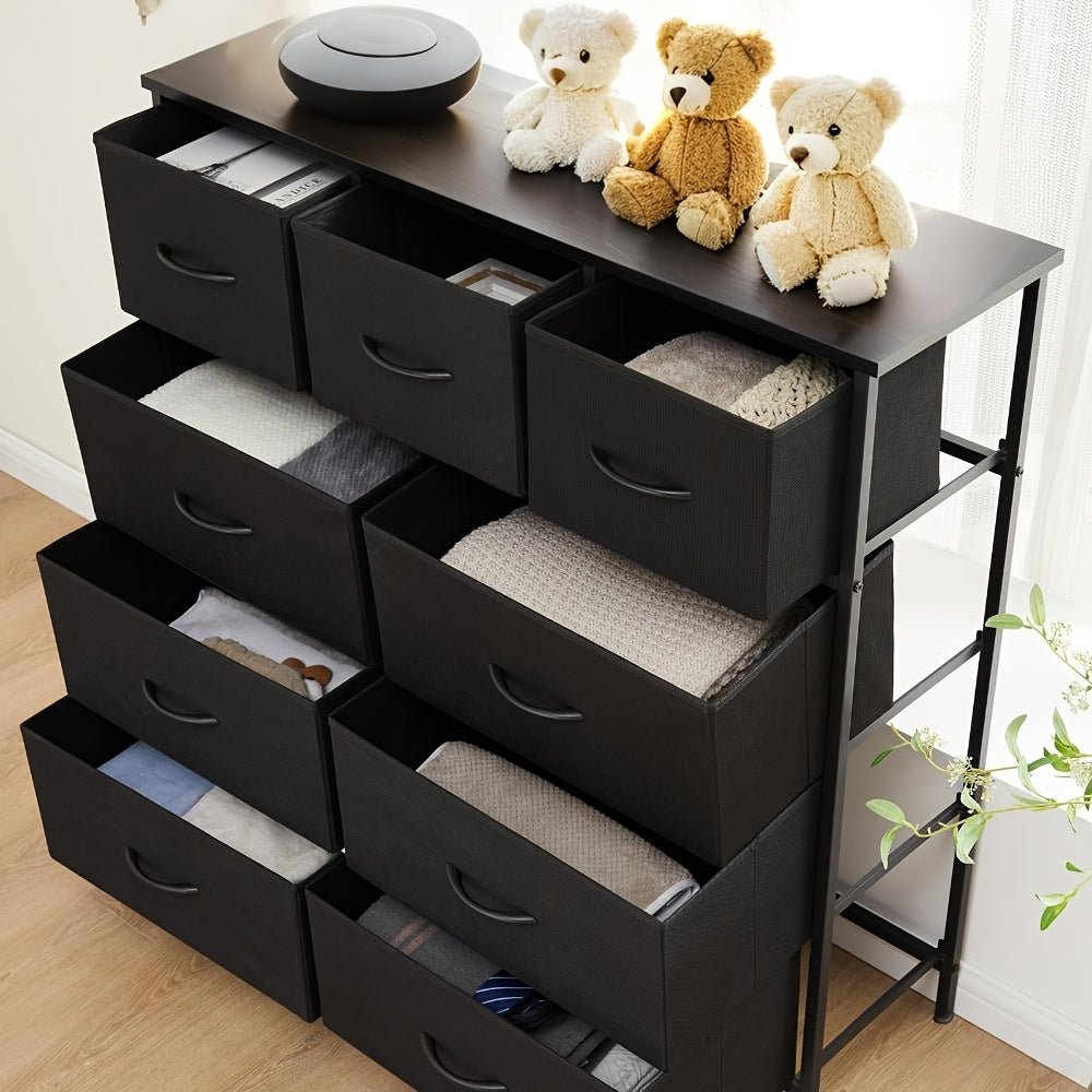 Fabric Drawer Storage Cabinet for Office or Bedroom, Lightweight Wardrobe Organizer with Integrated Slide Rails in Black, Rust or Gray