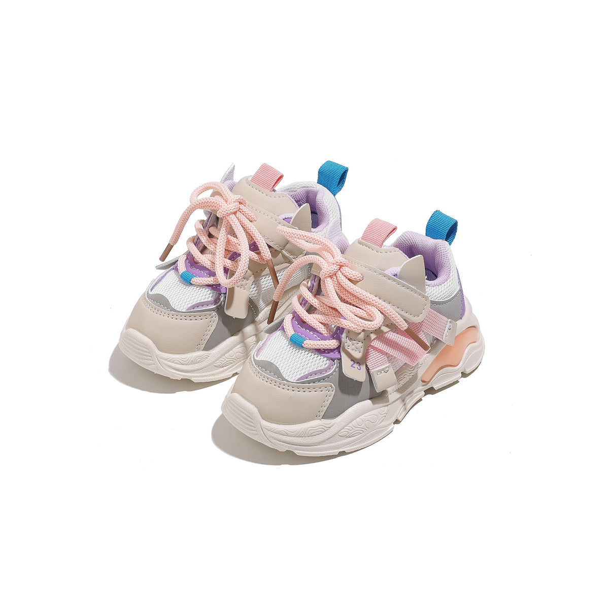 Toddler Geometric Sneakers with Breathable PU Upper, PVC Sole and Lace-Up plus Hook-and-Loop Closure, All-Season Casual Running Shoes for Ages 1-6