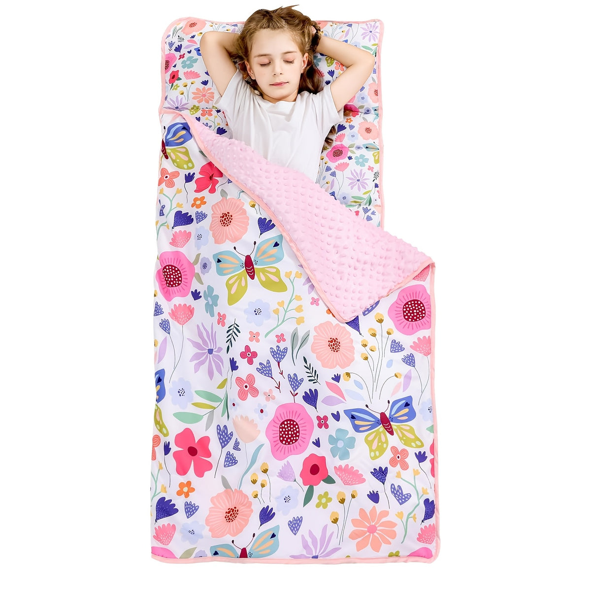 Kids Nap Mat with Pillow and Blanket for Preschool Daycare, Roll-Up Slumber Mat for Boys and Girls, Colorful Prints for Travel and Rest Time