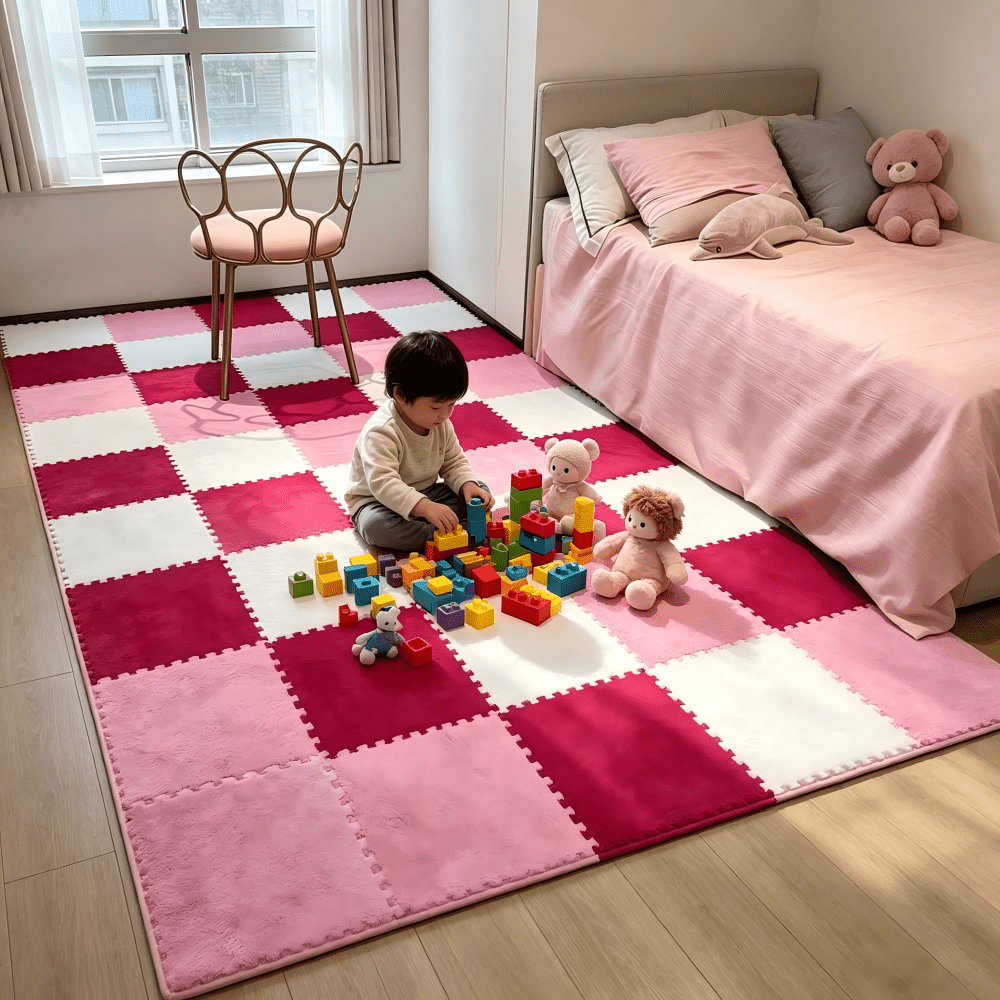 Interlocking Carpet Tiles, 38-Piece EVA Patchwork Floor Mat Set in Solid Colors for Living Room, Bedroom and Bay Window Home Decor