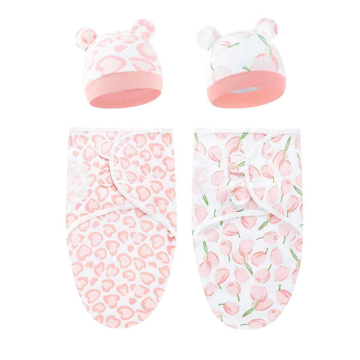 Newborn Blanket and Hat Set for 0 to 3 Months, Coordinated Baby Wrap and Cap in Multiple Color and Print Styles for Coming-Home Photos and Gifting
