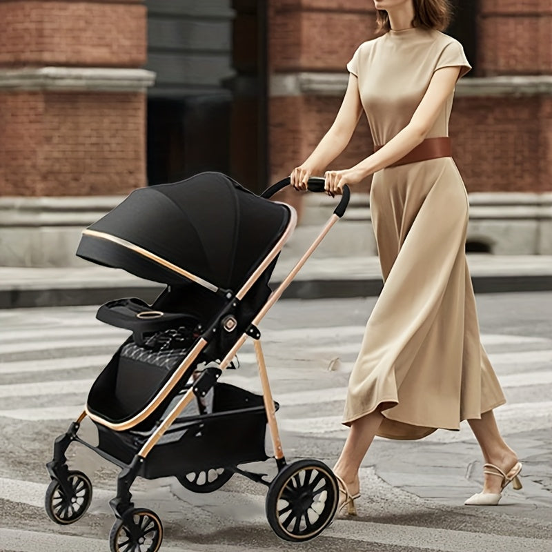 Lightweight Travel Stroller with Quick-Folding Design, Adjustable Backrest, Canopy and Storage Basket, Black Baby Pushchair for Everyday Outings