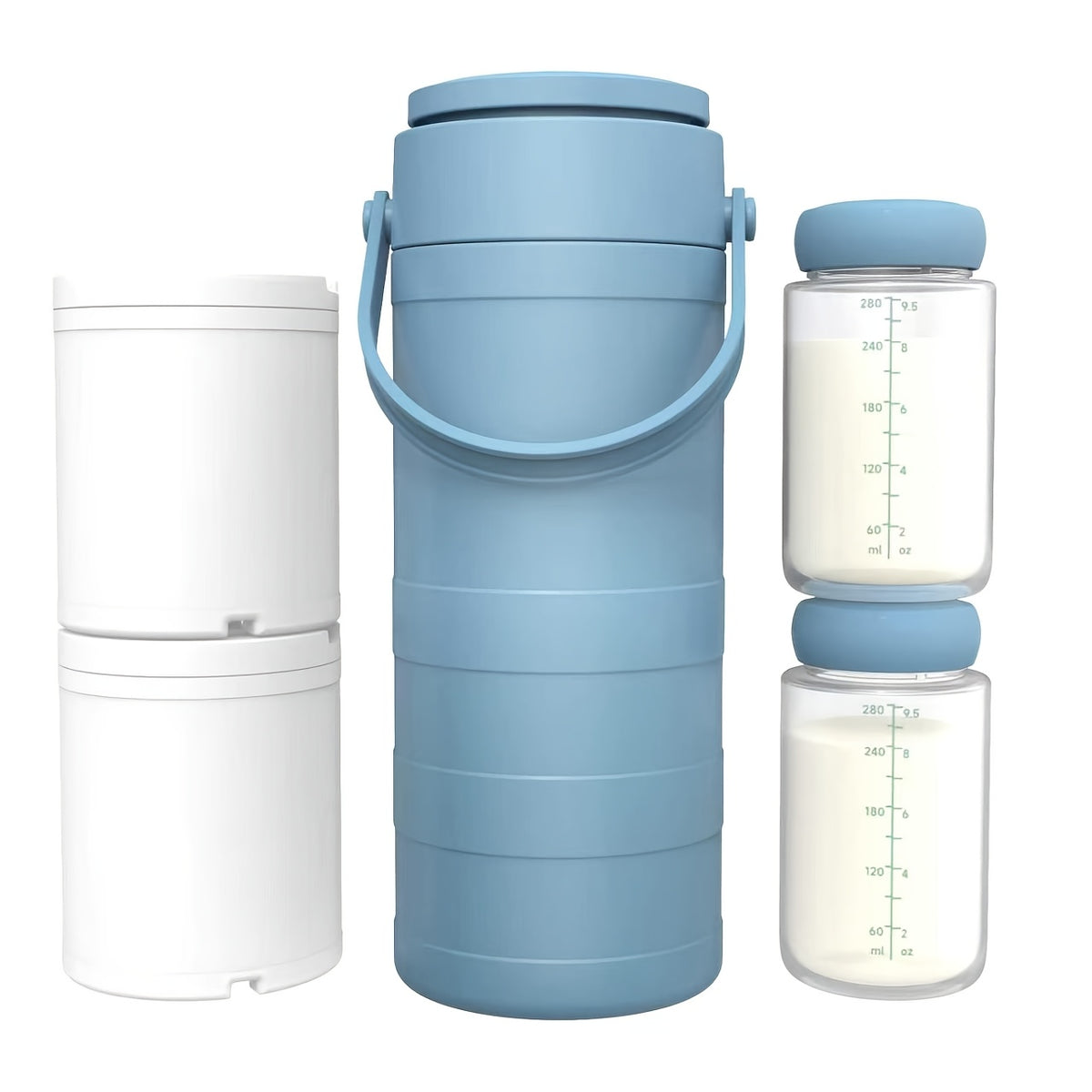 Breast Milk Cooler with 2 Storage Bottles, Portable 360° Surround Cooling Chiller with Carry Handle for Pumping Moms, Work and Travel