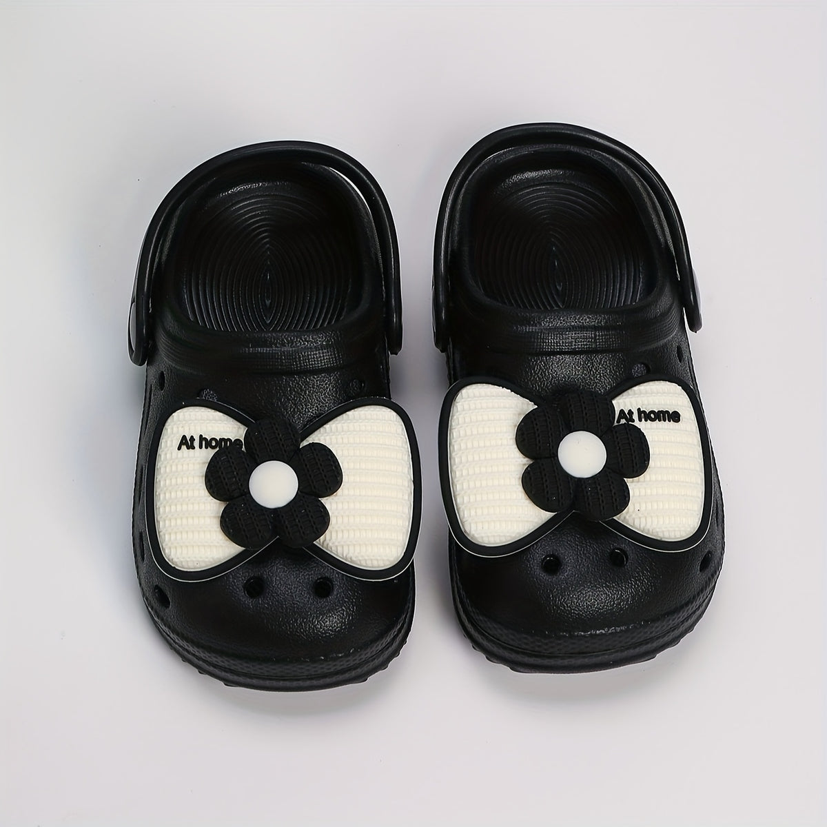 Kids EVA Bow Clogs for Girls, Thick-Sole Anti-Slip Slip-On Shoes in Black or Beige for At-Home Wear and Everyday Casual Outfits